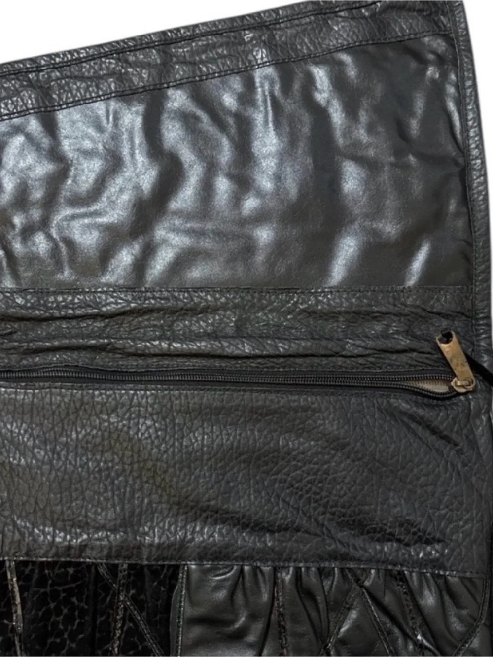 Vintage Seven Handbags by Dimitri Black Patchwork Leather Clutch with front flap